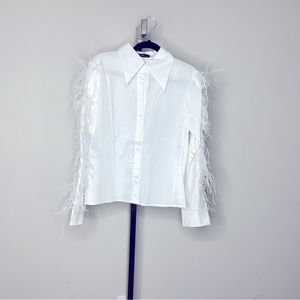Faux feathers button up